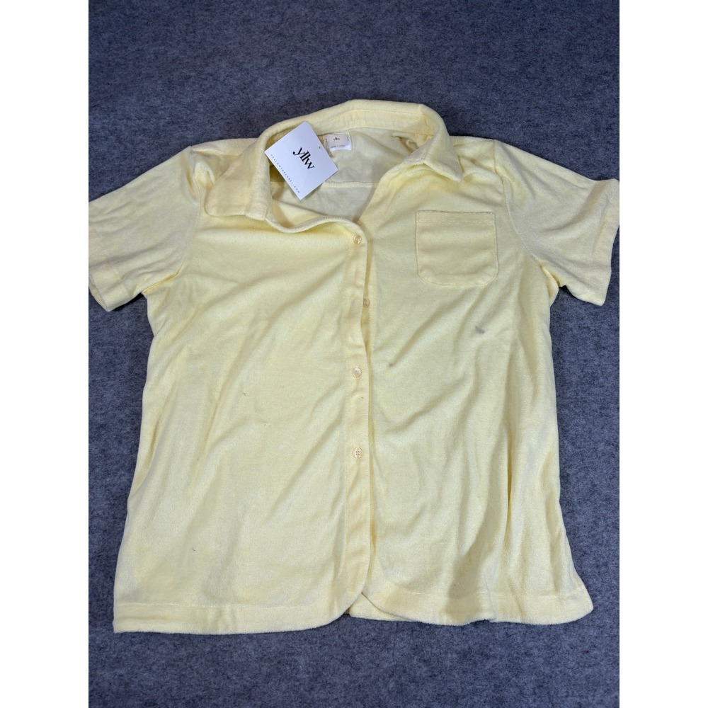 YLLW The Label Button Up Shirt Womens XL Yellow Terry Cloth Short Sleeve NWT